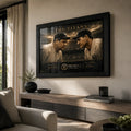 Babe Ruth and Lou Gehrig framed baseball wall art displayed in a premium modern living room.