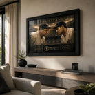 Babe Ruth and Lou Gehrig framed baseball wall art displayed in a premium modern living room.