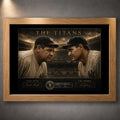 Babe Ruth and Lou Gehrig baseball wall art titled The Titans in a premium oak frame.