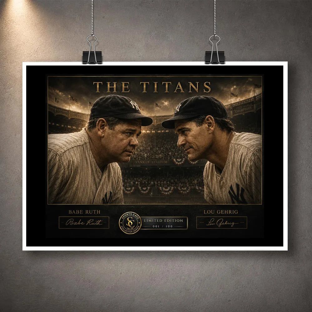 Unframed Babe Ruth and Lou Gehrig baseball wall art titled The Titans, a limited edition sports print.