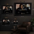 The Ultimate Backfield wall art size guide showing Small, Medium, Large and X Large framed dimensions.