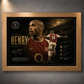 Thierry Henry Arsenal sports wall art shown in an oak frame against a textured gallery wall.