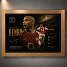 Thierry Henry Arsenal sports wall art shown in an oak frame against a textured gallery wall.