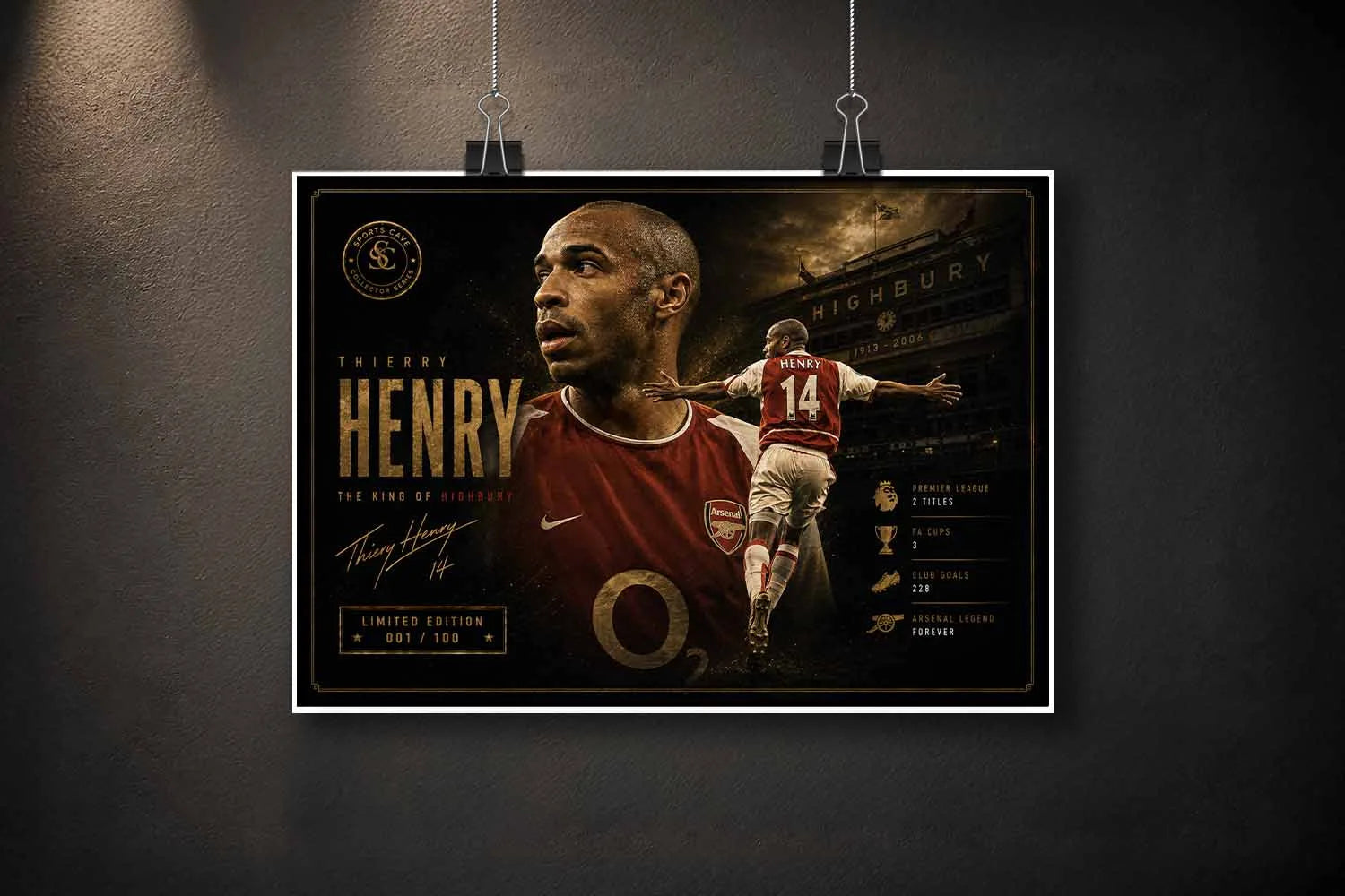 Unframed Thierry Henry Arsenal sports wall art print featuring iconic Highbury-inspired collector artwork.