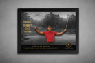 Tiger Woods Slam 2000–01 motivational golf wall art in black frame with limited edition collector plaque by Sports Cave.