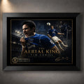 Tim Cahill Everton wall art in a black frame with dark border, gold details and limited edition badge.