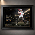 Tom Brady NFL wall art in a black frame with stadium backdrop, quote design and limited edition collector styling.