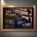Tony Gwynn Mr. Padre San Diego Padres tribute in an oak frame, featuring his cap salute and gold collector design.