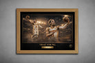 Limited edition Trae Young oak framed sports wall art featuring Atlanta star guard in cinematic basketball arena scene.