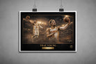Unframed Trae Young sports art print featuring Atlanta guard in action with dramatic arena lighting and limited edition design.