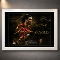 Trent Alexander-Arnold soccer wall art in a white frame with dark artwork details.