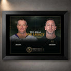 Black framed Favre and Rodgers wall art featuring the Two Eras One Legacy NFL quarterback tribute.