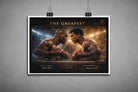 Unframed Mike Tyson vs Muhammad Ali “The Greatest” boxing artwork poster featuring legendary heavyweight clash, limited edition sports prints.