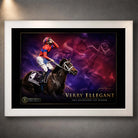Verry Elleegant 2021 Melbourne Cup wall art in a white frame, featuring the winning mare and jockey in a cinematic racing design.