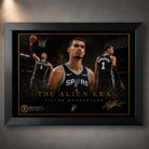 Victor Wembanyama The Alien Era limited edition basketball wall art in a premium black frame.