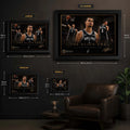 Victor Wembanyama Sports Cave wall art size guide showing small, medium, large and extra large framed options.