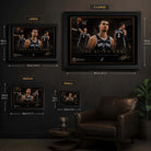 Victor Wembanyama Sports Cave wall art size guide showing small, medium, large and extra large framed options.