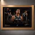 Victor Wembanyama The Alien Era limited edition basketball wall art in a premium oak frame.