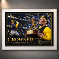 William Contreras Crowned baseball wall art in a white frame, showing a batting scene and a trophy portrait.