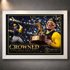 William Contreras Crowned baseball wall art in a white frame, showing a batting scene and a trophy portrait.
