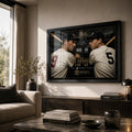 Williams vs DiMaggio wall art displayed in a warm living room with a black frame and natural daylight.