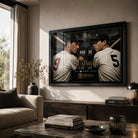 Williams vs DiMaggio wall art displayed in a warm living room with a black frame and natural daylight.