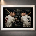 White framed Williams vs DiMaggio baseball wall art featuring The Summer of ’41 design.