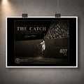 Willie Mays The Catch unframed baseball wall art print displayed with a clean white border and hanging clips.