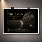 Willie Mays The Catch unframed baseball wall art print displayed with a clean white border and hanging clips.
