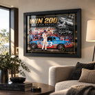 Richard Petty Win 200 wall art displayed in a contemporary living room with a black frame.
