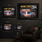 Richard Petty Win 200 wall art size guide showing Small, Medium, Large and X Large framed dimensions.