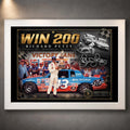 White framed Richard Petty wall art featuring the Win 200 NASCAR tribute for motorsport fans.