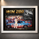 White framed Richard Petty wall art featuring the Win 200 NASCAR tribute for motorsport fans.