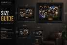 Winx framed sports wall art size guide showing small, medium, large and extra large display options.