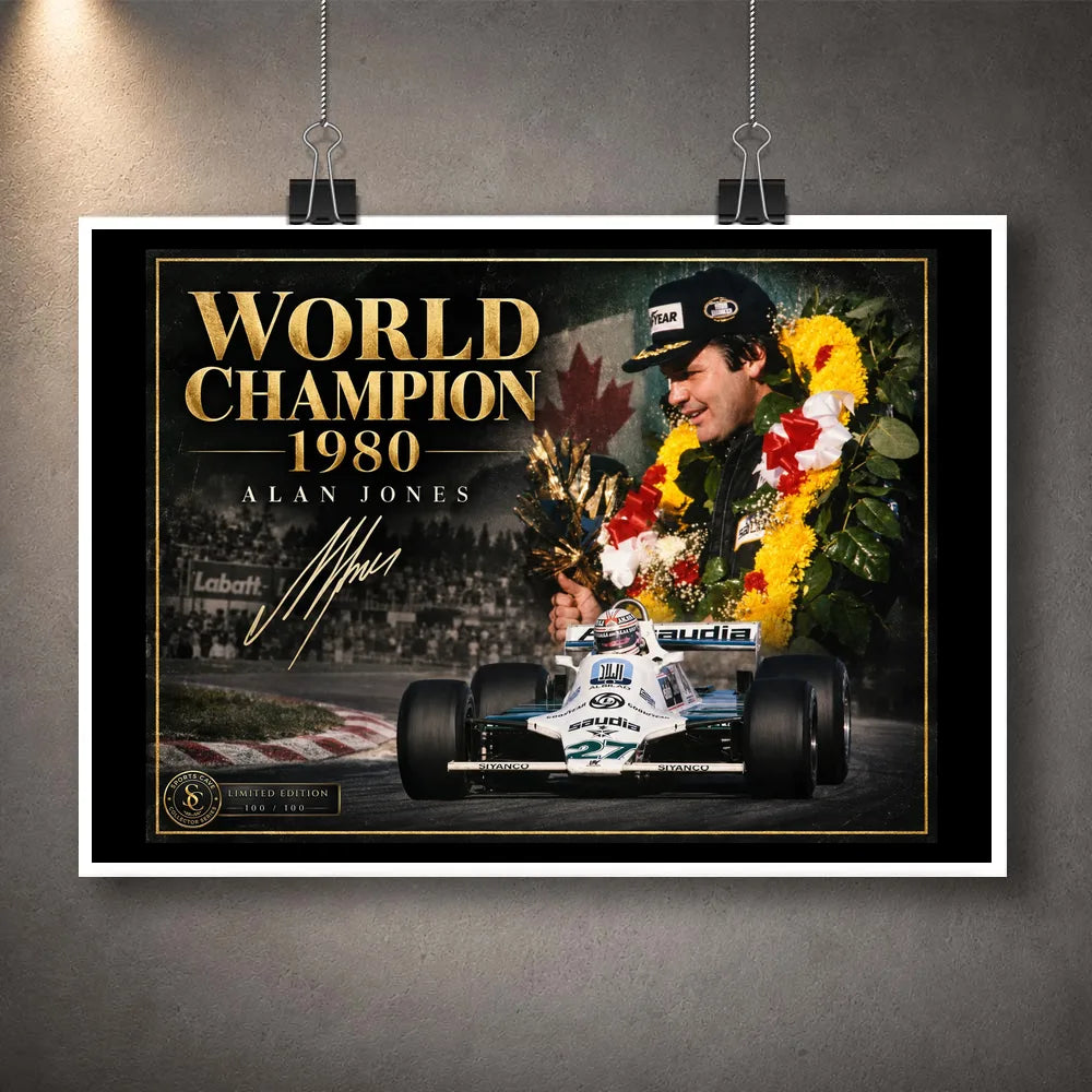 Unframed Alan Jones Formula One wall art featuring the World Champion 1980 collector design.
