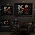Size guide for Zlatan Ibrahimovic soccer wall art showing small, medium, large and XL framed options.